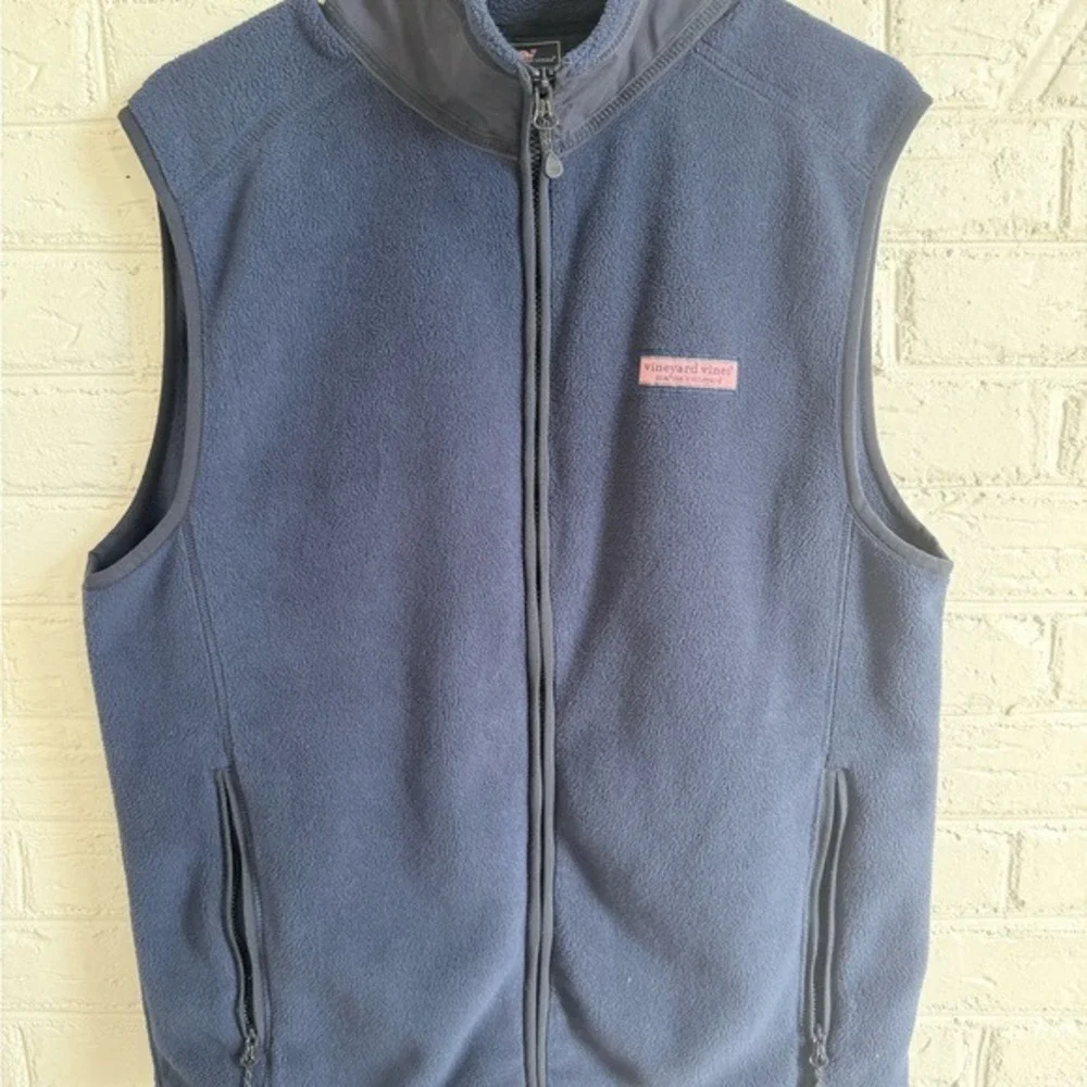 Vineyard Vines Fleece Vest Navy Blue Size S Full‎ Zip Pockets